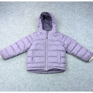 LL Bean Down Puffer Jacket Girls Small Hooded Full Zip Coat Fleece Lined Purple